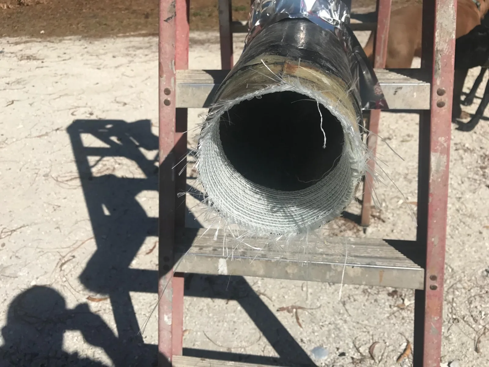 Marine exhaust section removed and laid out for inspection